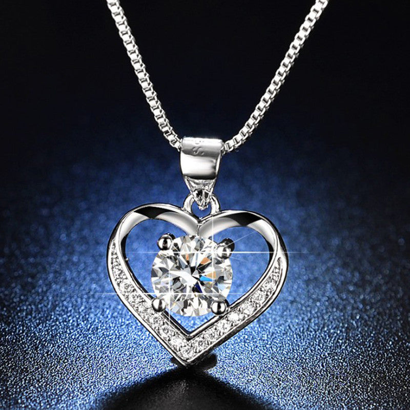 Jewels Galaxy Silver Plated American Diamond Studded Heart Themed Anti Tarnish Pendant