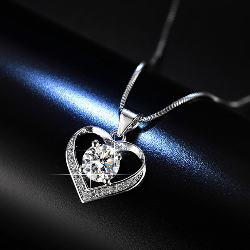 Jewels Galaxy Silver Plated American Diamond Studded Heart Themed Anti Tarnish Pendant