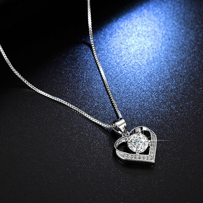 Jewels Galaxy Silver Plated American Diamond Studded Heart Themed Anti Tarnish Pendant