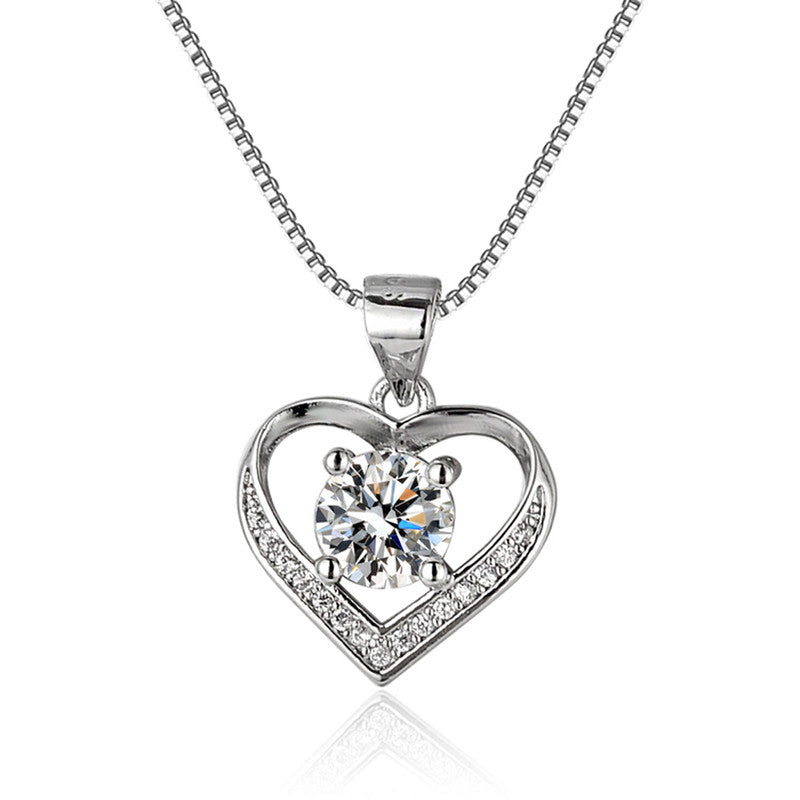 Jewels Galaxy Silver Plated American Diamond Studded Heart Themed Anti Tarnish Pendant
