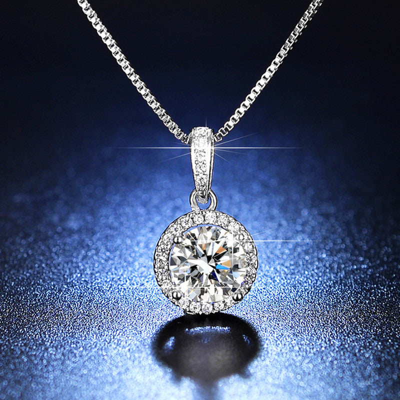 Jewels Galaxy Silver Plated Crystal Studded Circular Shape Solitaire Pendant