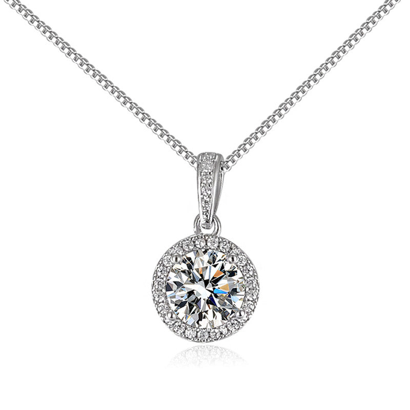 Jewels Galaxy Silver Plated Crystal Studded Circular Shape Solitaire Pendant