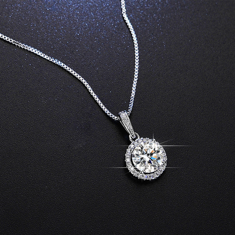 Jewels Galaxy Silver Plated Crystal Studded Circular Shape Solitaire Pendant