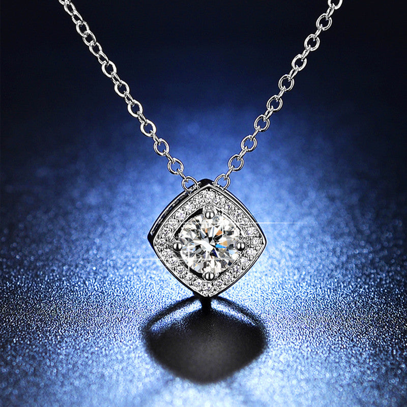 Jewels Galaxy Silver Plated Crystal Studded Square Shape Anti Tarnish Solitaire Pendant