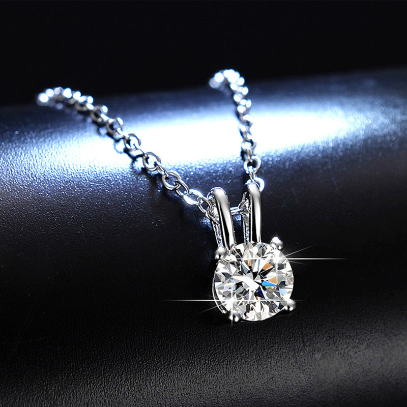 Jewels Galaxy Silver Plated Crystal Studded Circular Shape Anti Tarnish Solitaire Pendant