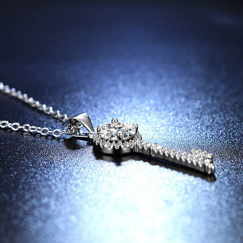 Jewels Galaxy Silver Plated Crystal Studded Key Themed Anti Tarnish Pendant