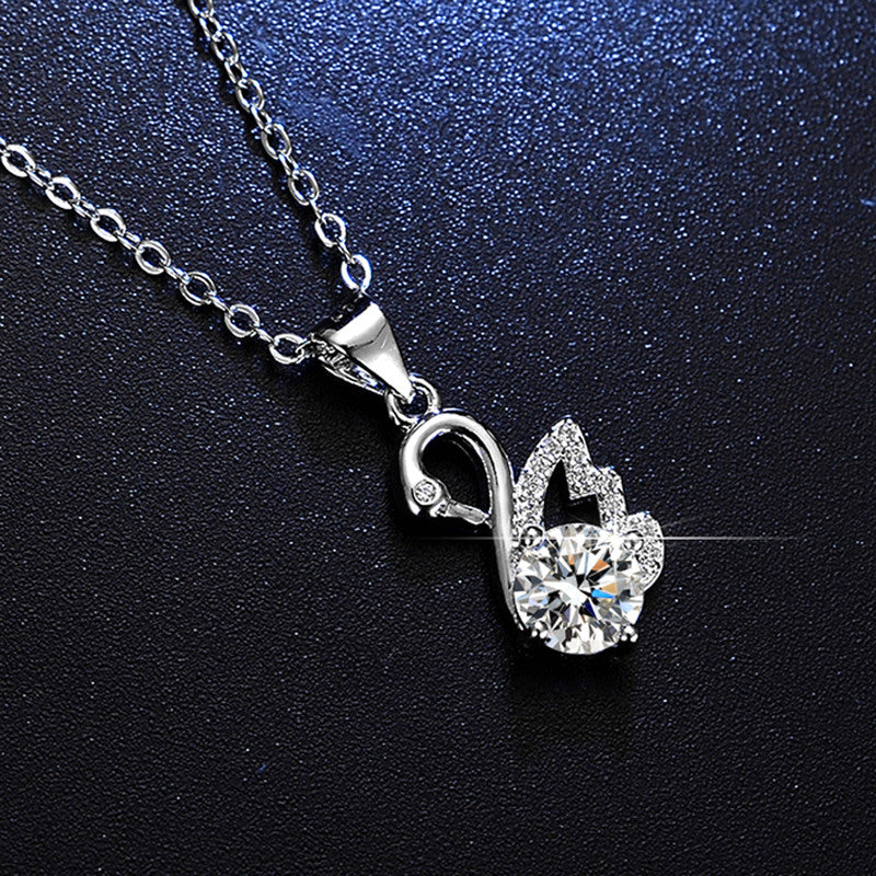 Jewels Galaxy Silver Plated Crystal Studded Swan inspired Anti Tarnish Pendant