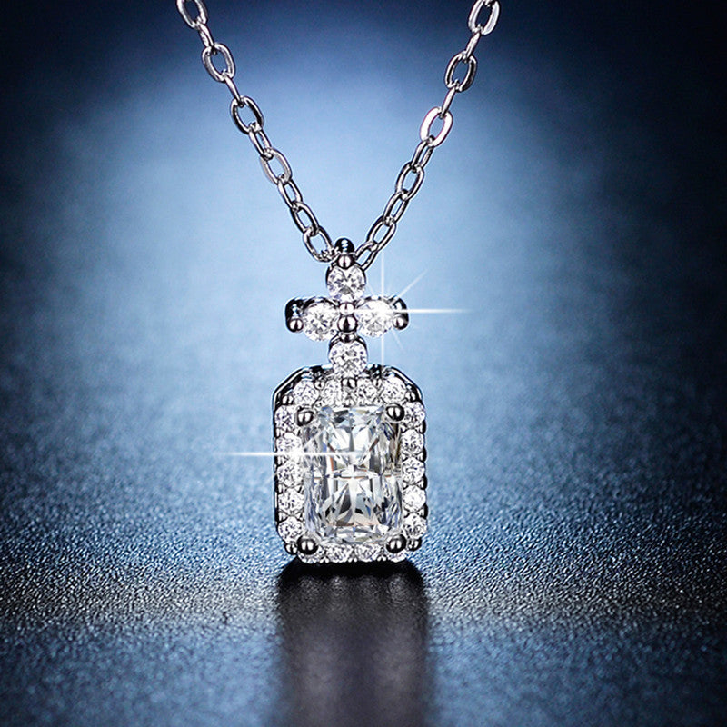 Jewels Galaxy Silver Plated Crystal Studded Geometrical Anti Tarnish Solitaire Pendant