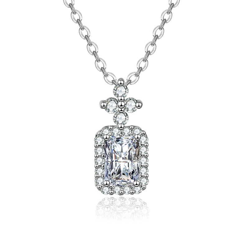 Jewels Galaxy Silver Plated Crystal Studded Geometrical Anti Tarnish Solitaire Pendant