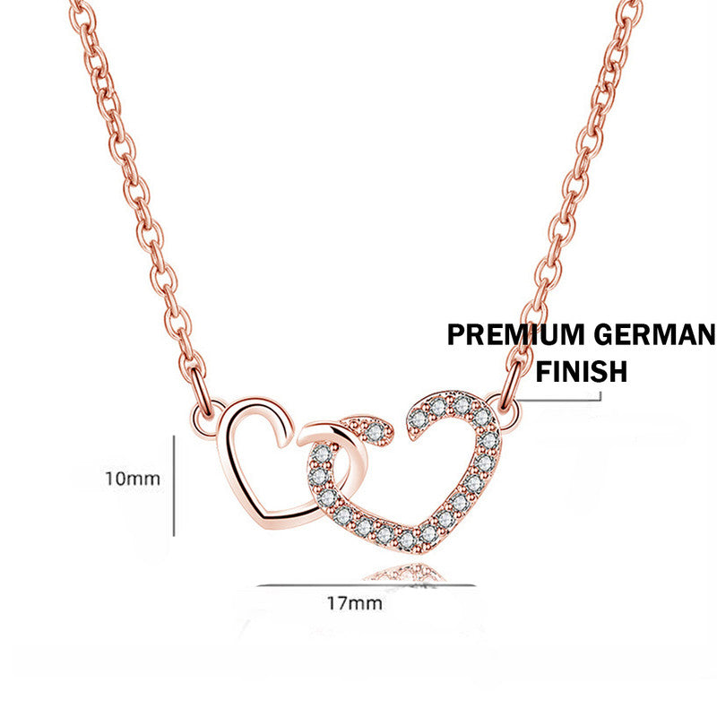 Jewels Galaxy Rose Gold Plated American Diamond Studded Dual Heart Contemporary Korean Pendant