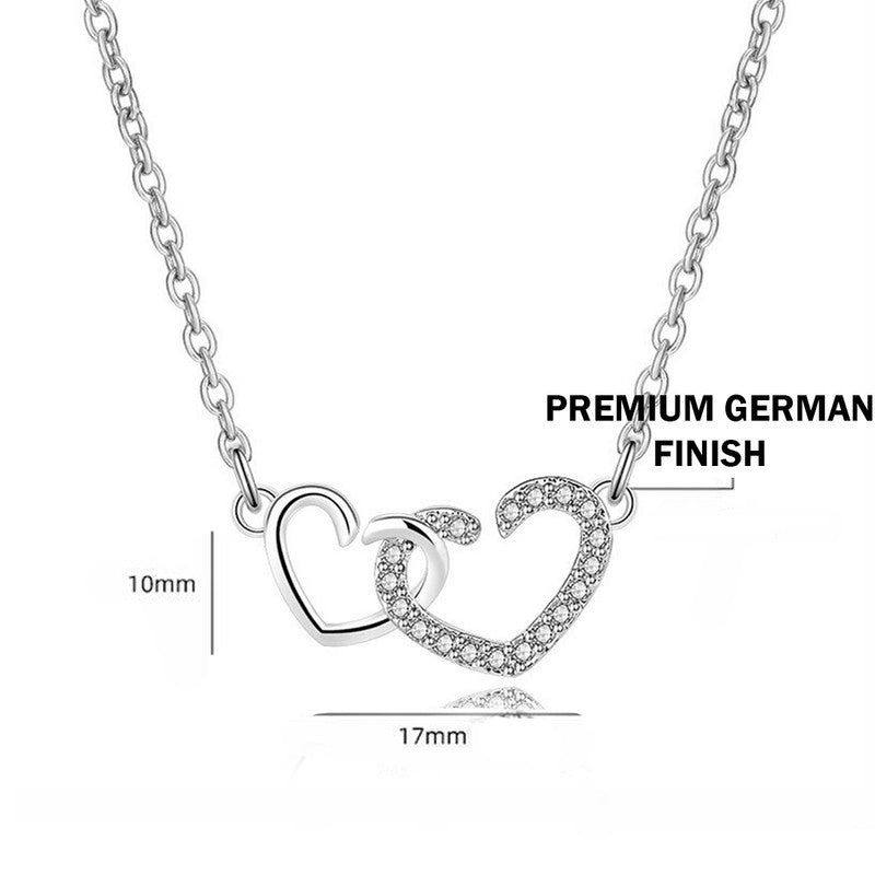 Jewels Galaxy Silver Plated American Diamond Studded Dual Heart Contemporary Korean Pendant