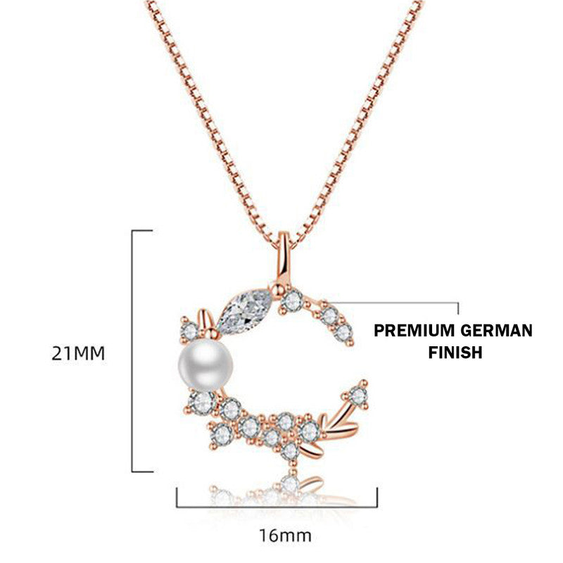 Jewels Galaxy Rose Gold Plated American Diamond Studded Moon Shape Contemporary Korean Pendant