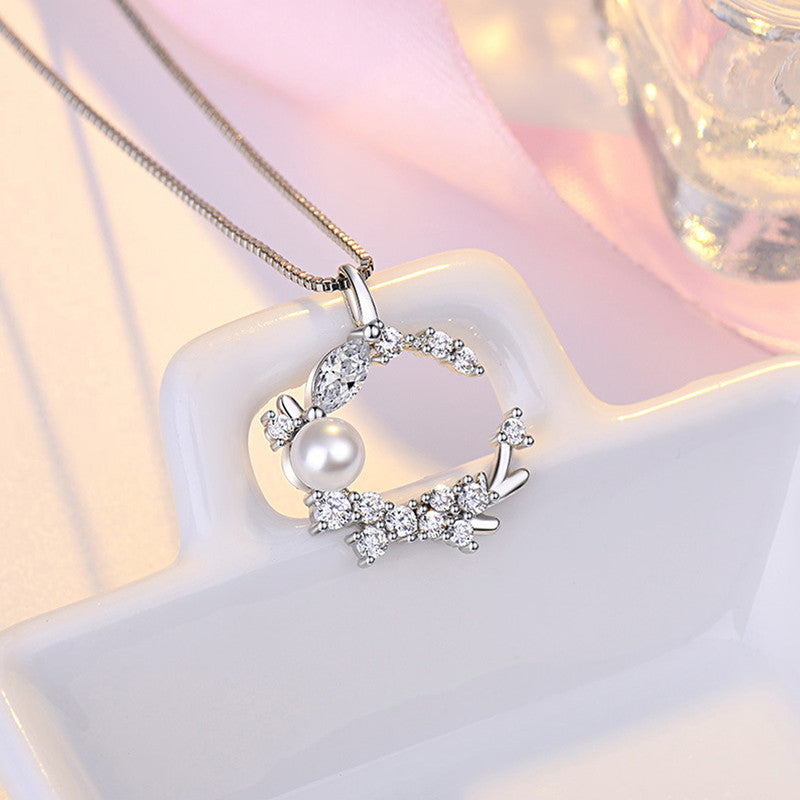 Jewels Galaxy Silver Plated American Diamond Studded Moon Shape Contemporary Korean Pendant