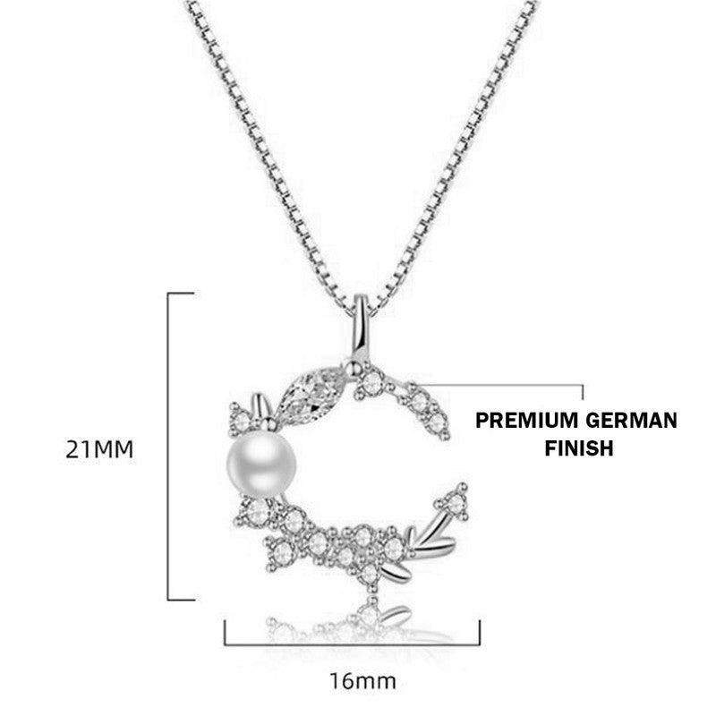 Jewels Galaxy Silver Plated American Diamond Studded Moon Shape Contemporary Korean Pendant