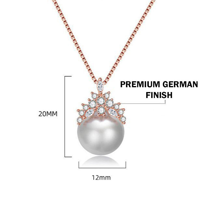 Jewels Galaxy Rose Gold Plated AD Studded Crown Like Pearl Studded Korean Pendant