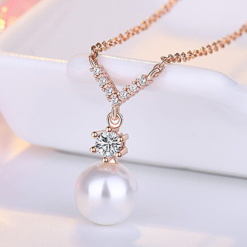 Jewels Galaxy Rose Gold Plated American Diamond Studded Contemporary Korean Pendant