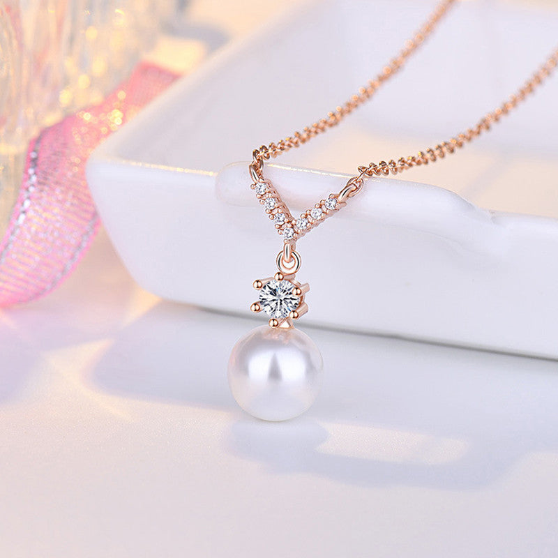 Jewels Galaxy Rose Gold Plated American Diamond Studded Contemporary Korean Pendant