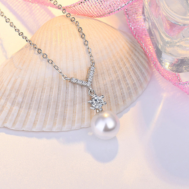 Jewels Galaxy Silver Plated American Diamond Studded Contemporary Korean Pendant