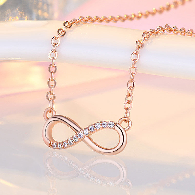 Jewels Galaxy Rose Gold Plated American Diamond Studded Infinity Shape Korean Pendant