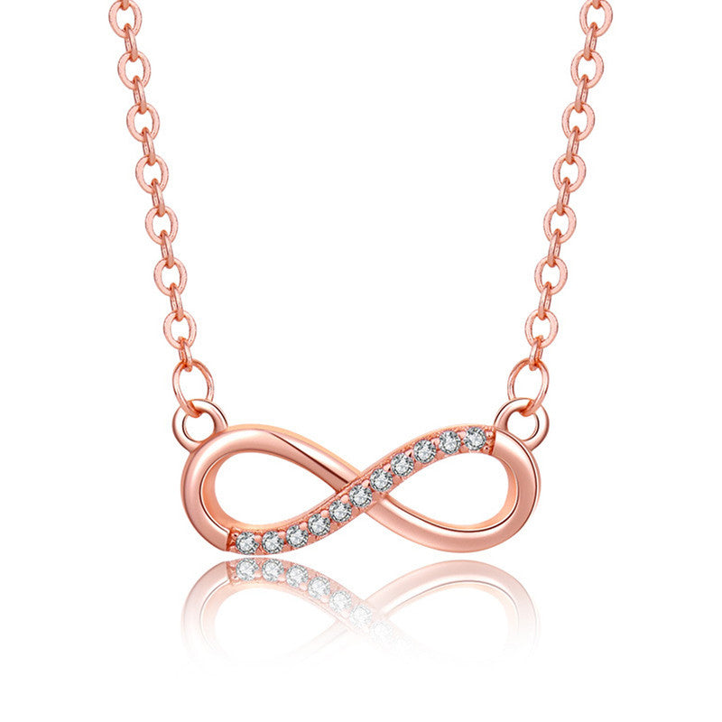 Jewels Galaxy Rose Gold Plated American Diamond Studded Infinity Shape Korean Pendant