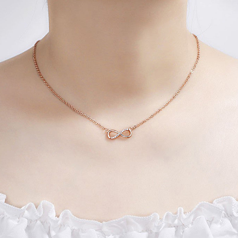 Jewels Galaxy Rose Gold Plated American Diamond Studded Infinity Shape Korean Pendant