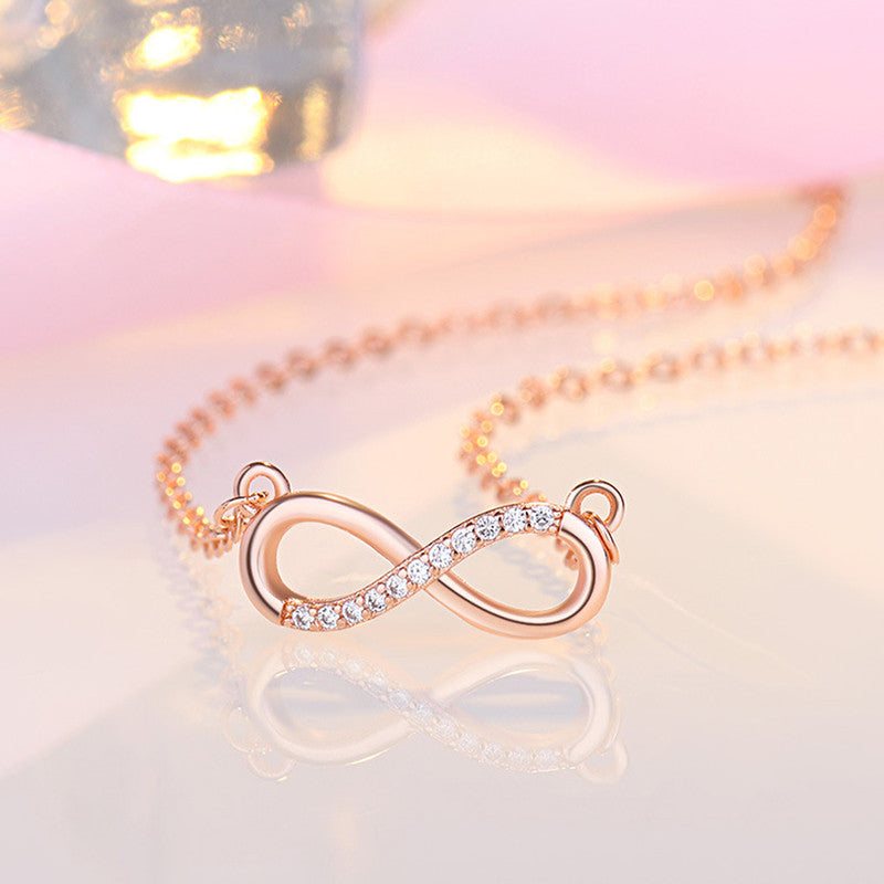 Jewels Galaxy Rose Gold Plated American Diamond Studded Infinity Shape Korean Pendant