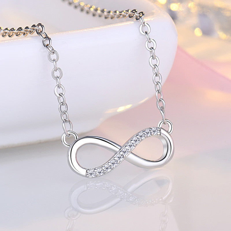 Jewels Galaxy Silver Plated American Diamond Studded Infinity Shape Korean Pendant