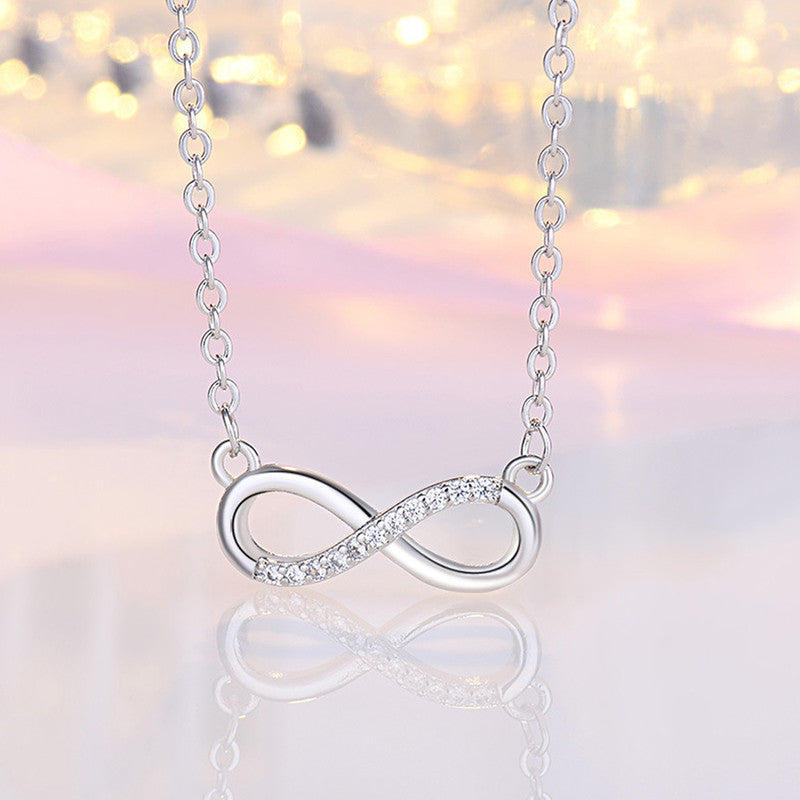 Jewels Galaxy Silver Plated American Diamond Studded Infinity Shape Korean Pendant
