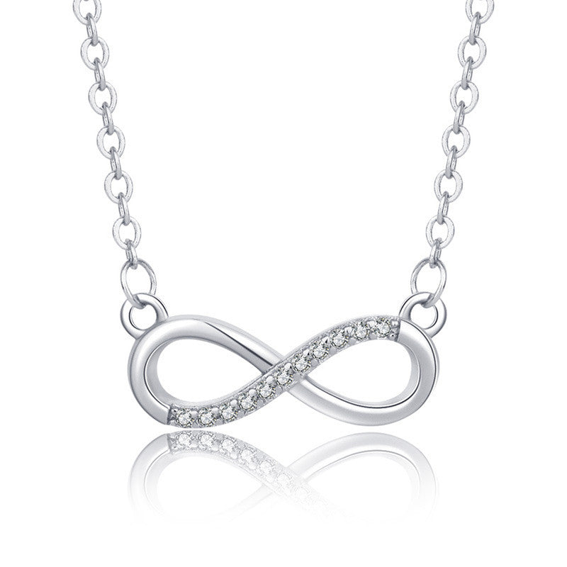Jewels Galaxy Silver Plated American Diamond Studded Infinity Shape Korean Pendant