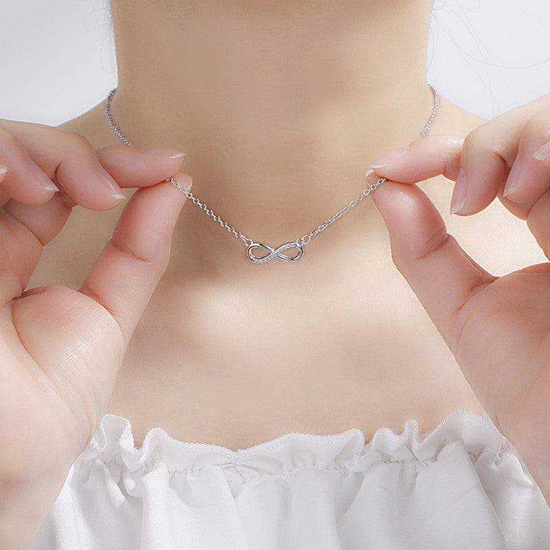 Jewels Galaxy Silver Plated American Diamond Studded Infinity Shape Korean Pendant