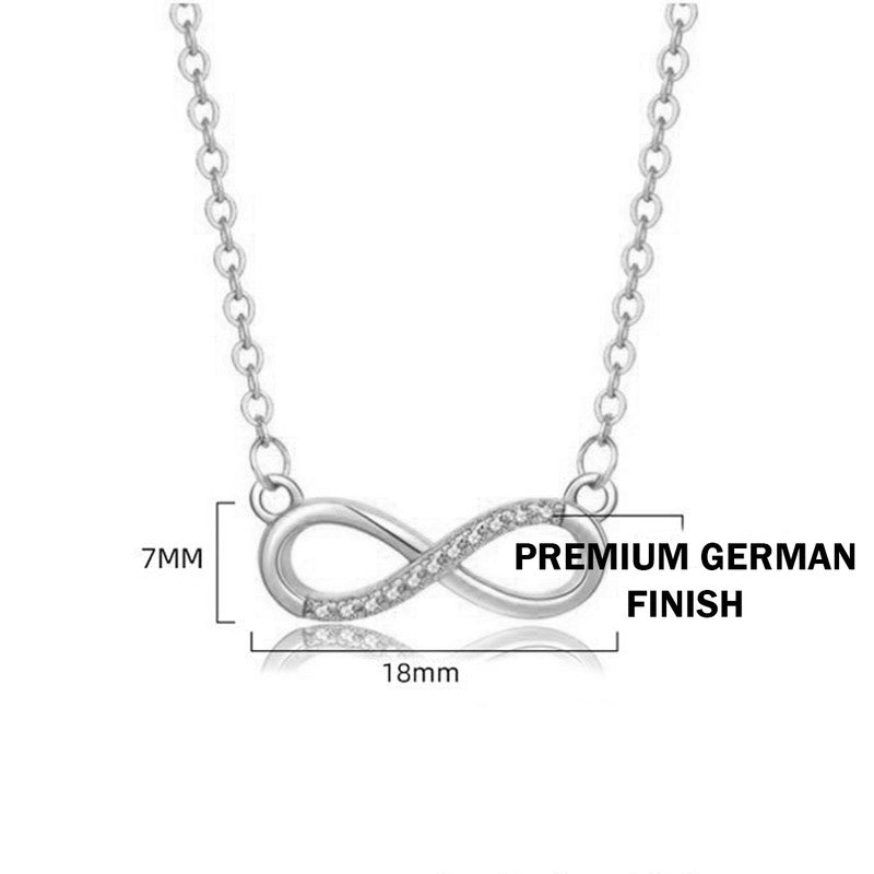 Jewels Galaxy Silver Plated American Diamond Studded Infinity Shape Korean Pendant