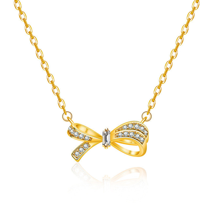 Jewels Galaxy Gold Plated American Diamond Studded Bow Like Contemporary Korean Pendant