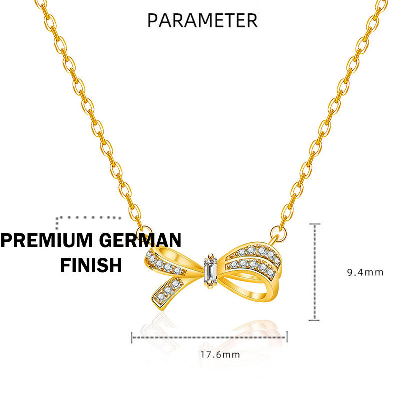 Jewels Galaxy Gold Plated American Diamond Studded Bow Like Contemporary Korean Pendant