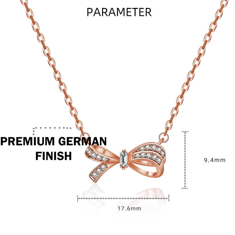 Jewels Galaxy Rose Gold Plated American Diamond Studded Bow Like Contemporary Korean Pendant
