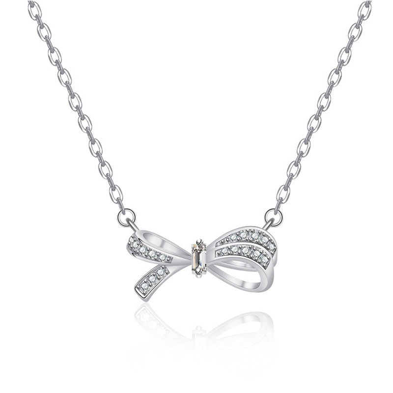 Jewels Galaxy Silver Plated American Diamond Studded Bow Like Contemporary Korean Pendant