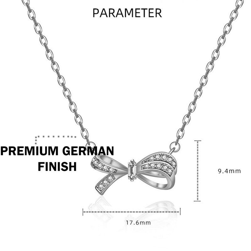 Jewels Galaxy Silver Plated American Diamond Studded Bow Like Contemporary Korean Pendant