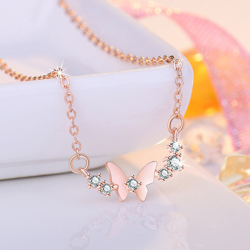 Jewels Galaxy Rose Gold Plated American Diamond Studded Butterfly Themed Contemporary Pendant