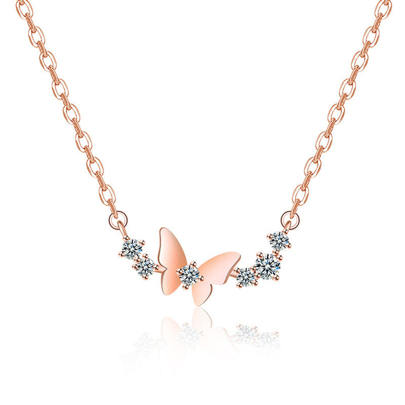 Jewels Galaxy Rose Gold Plated American Diamond Studded Butterfly Themed Contemporary Pendant