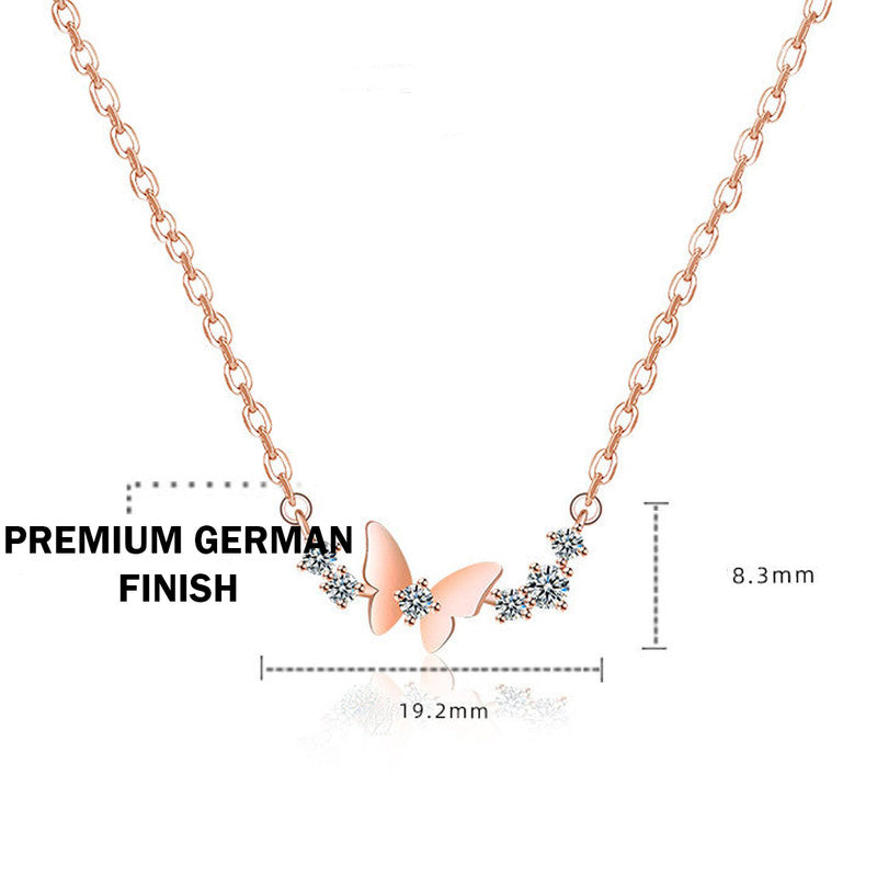 Jewels Galaxy Rose Gold Plated American Diamond Studded Butterfly Themed Contemporary Pendant