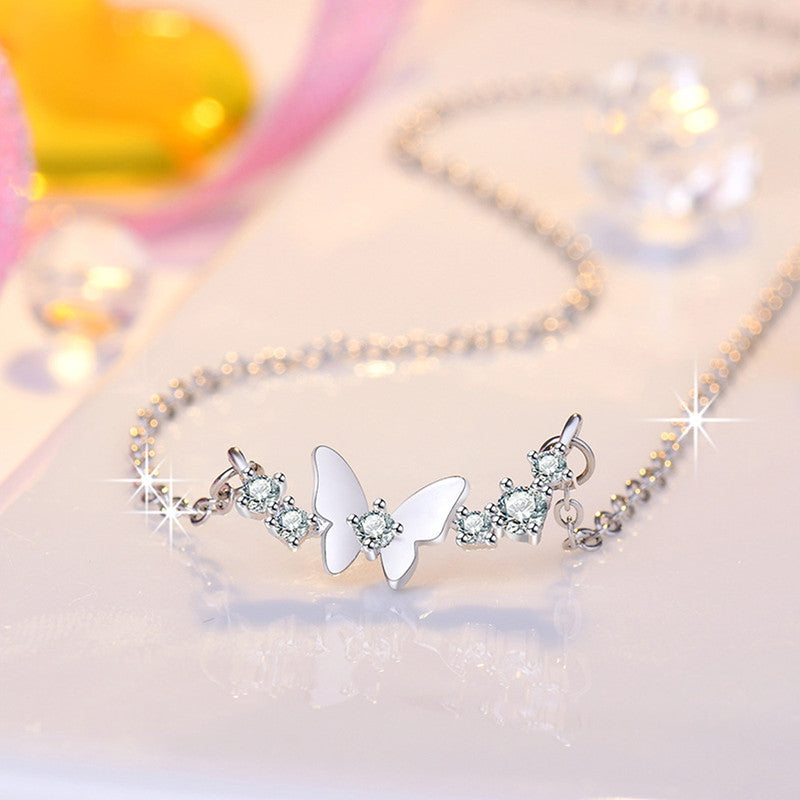 Jewels Galaxy Silver Plated American Diamond Studded Butterfly Themed Contemporary Pendant
