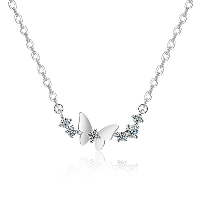Jewels Galaxy Silver Plated American Diamond Studded Butterfly Themed Contemporary Pendant