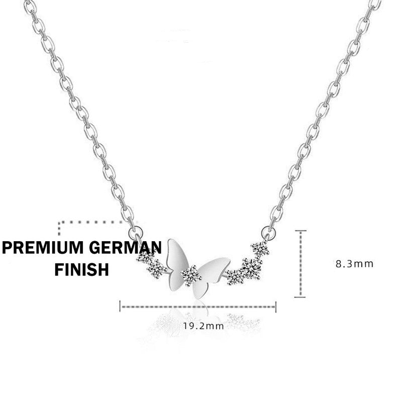 Jewels Galaxy Silver Plated American Diamond Studded Butterfly Themed Contemporary Pendant