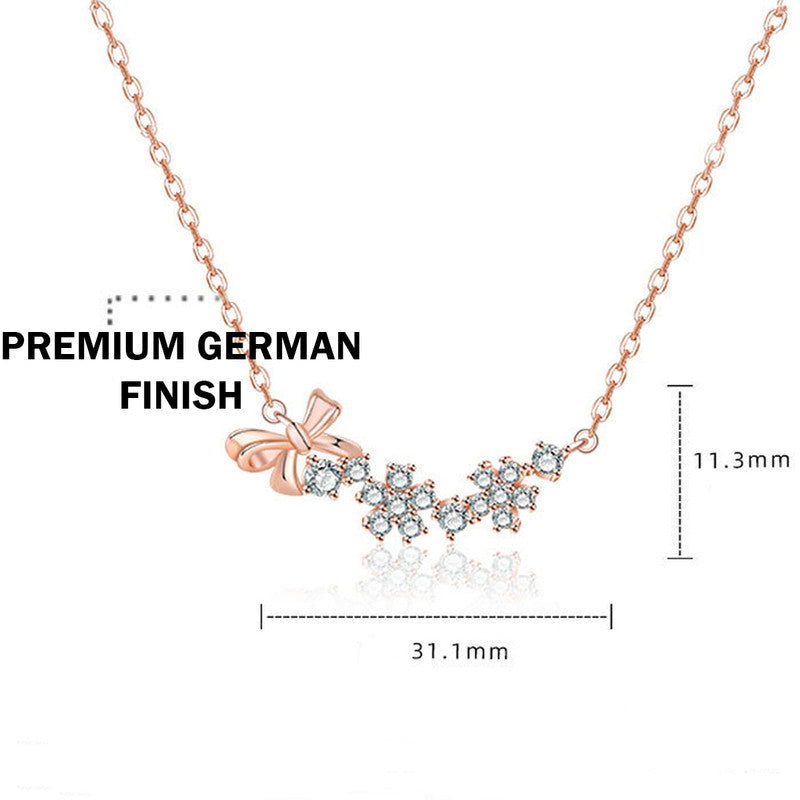 Jewels Galaxy Rose Gold Plated American Diamond Studded Bow-Tie Themed Contemporary Pendant