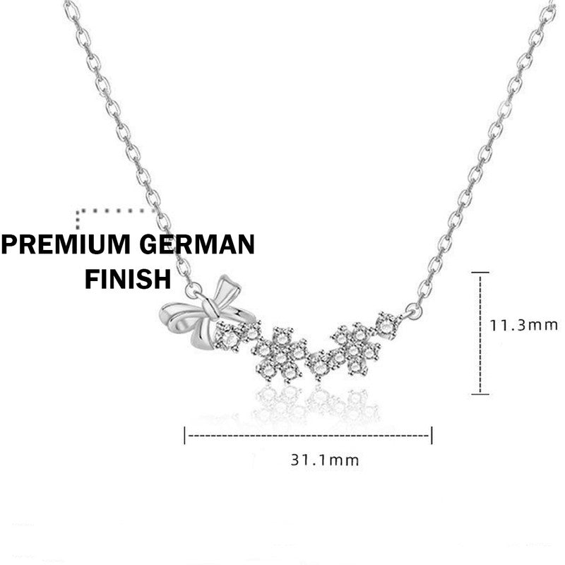 Jewels Galaxy Silver Plated American Diamond Studded Bow-Tie Themed Contemporary Pendant