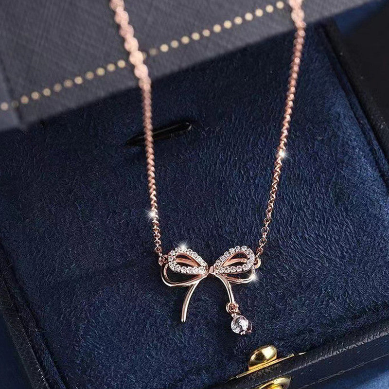 Jewels Galaxy Rose Gold Plated American Diamond Studded Infinity Shape Korean Pendant