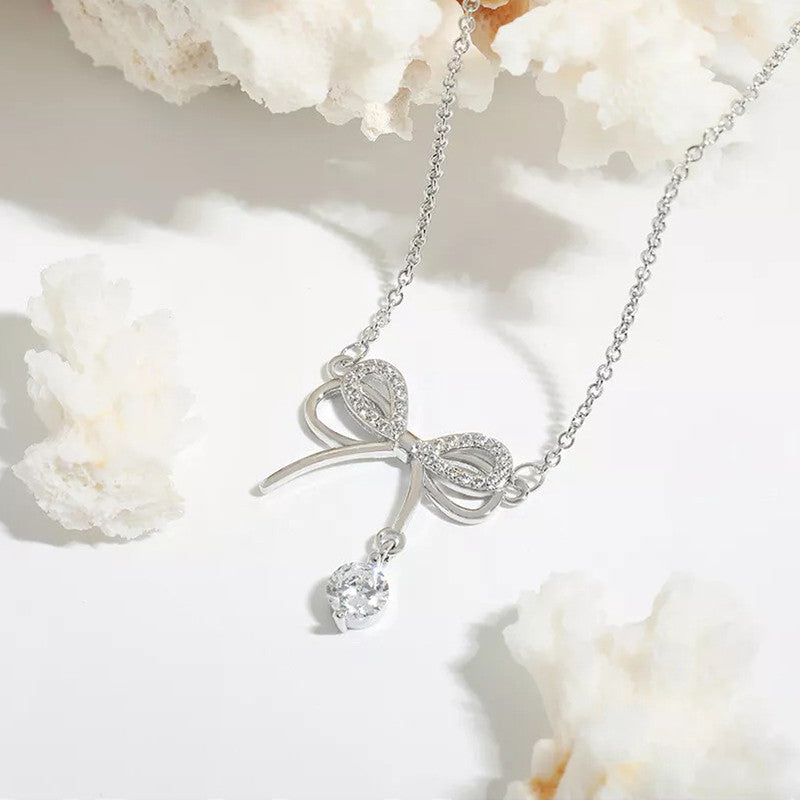Jewels Galaxy Silver Plated American Diamond Studded Infinity Shape Korean Pendant