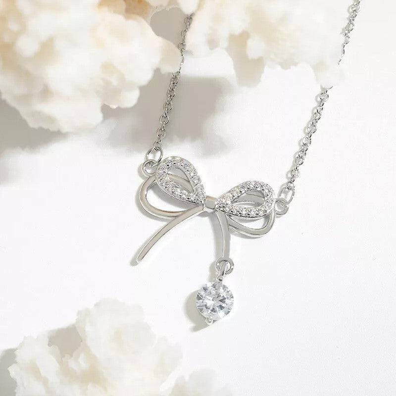 Jewels Galaxy Silver Plated American Diamond Studded Infinity Shape Korean Pendant