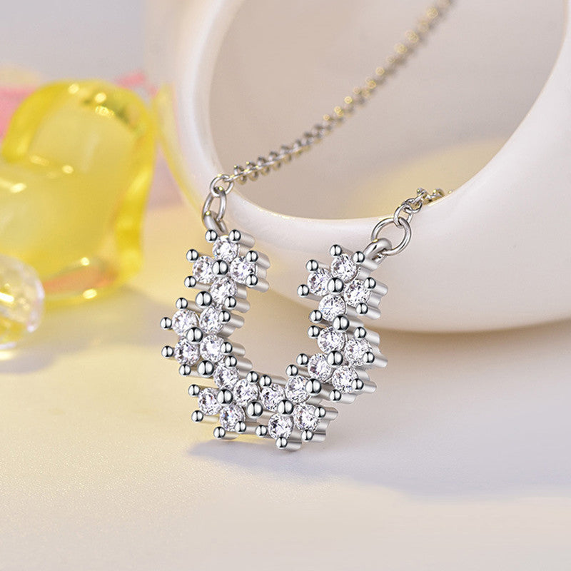 Jewels Galaxy Silver Plated American Diamond Studded Half Hoop Floral Pendant