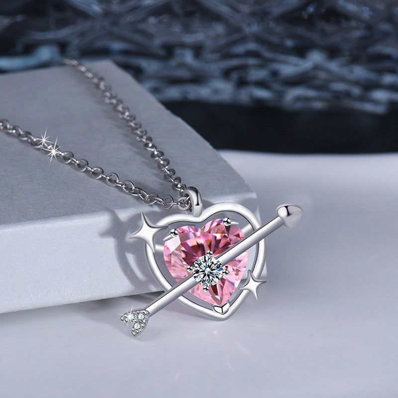 Jewels Galaxy Silver Plated American Diamond Studded Pink Heart Themed Pendant