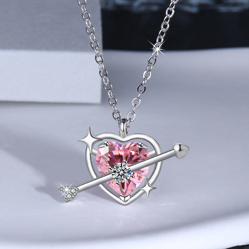 Jewels Galaxy Silver Plated American Diamond Studded Pink Heart Themed Pendant